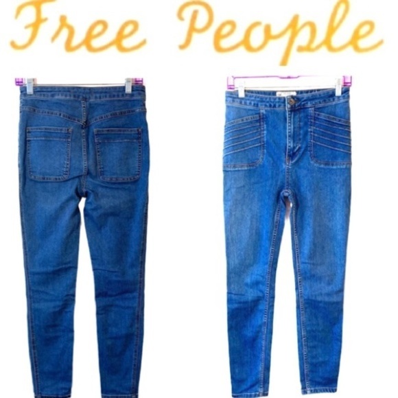Free People Jeans High Waist Skinny Patch Pockets - Picture 1 of 8